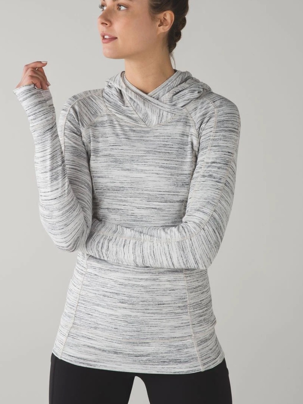 Lululemon Think Fast Hoodie Pullover 4 Space Dye Blk White Multi Silverspoon
